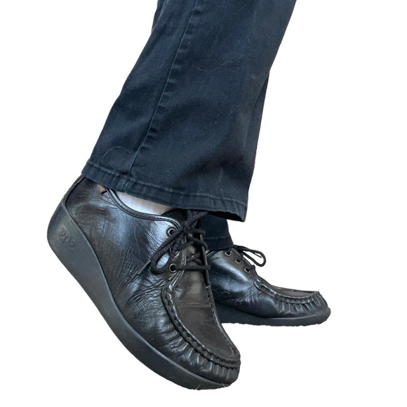 SAS Black Leather Wedge Style Coquette Preppy Grunge Gothic Lace Up Oxford Shoes - Picture 1 of 15